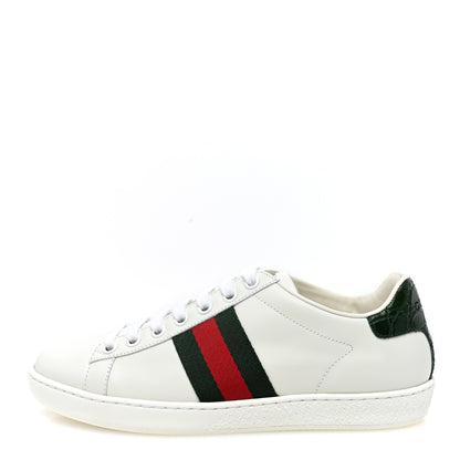 Gucci Calfskin Crocodile Web Womens Ace Sneakers 35 White Green 1 of 9