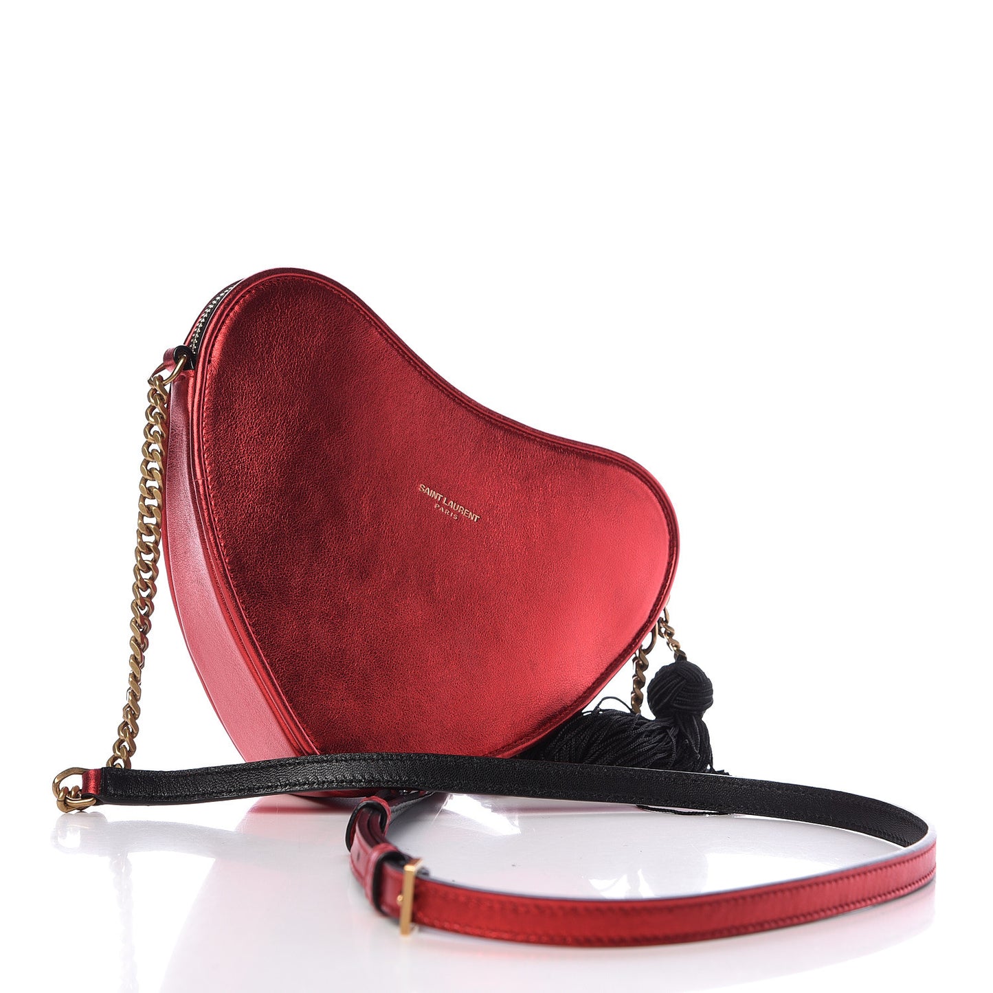 Metallic Calfskin Heart Monogram Crossbody Black Rouge