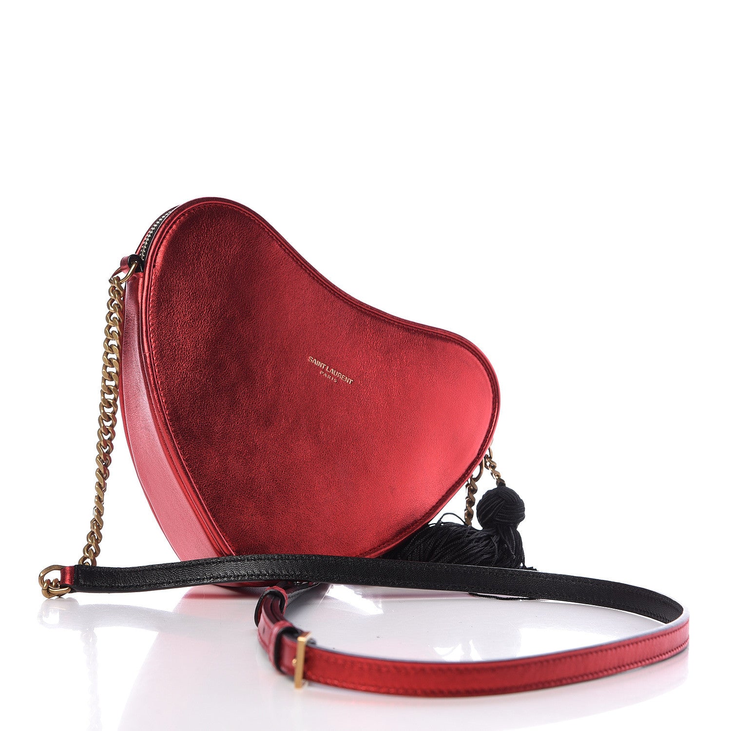 Saint Laurent Metallic Calfskin Heart Monogram Crossbody Black Rouge 3 of 9