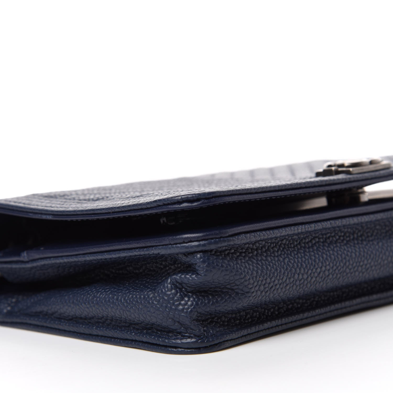 Chanel Caviar Chevron Quilted Boy Wallet On Chain WOC Blue 6 of 12
