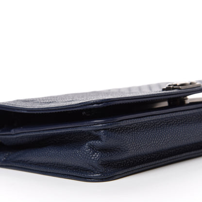 Chanel Caviar Chevron Quilted Boy Wallet On Chain WOC Blue 6 of 12