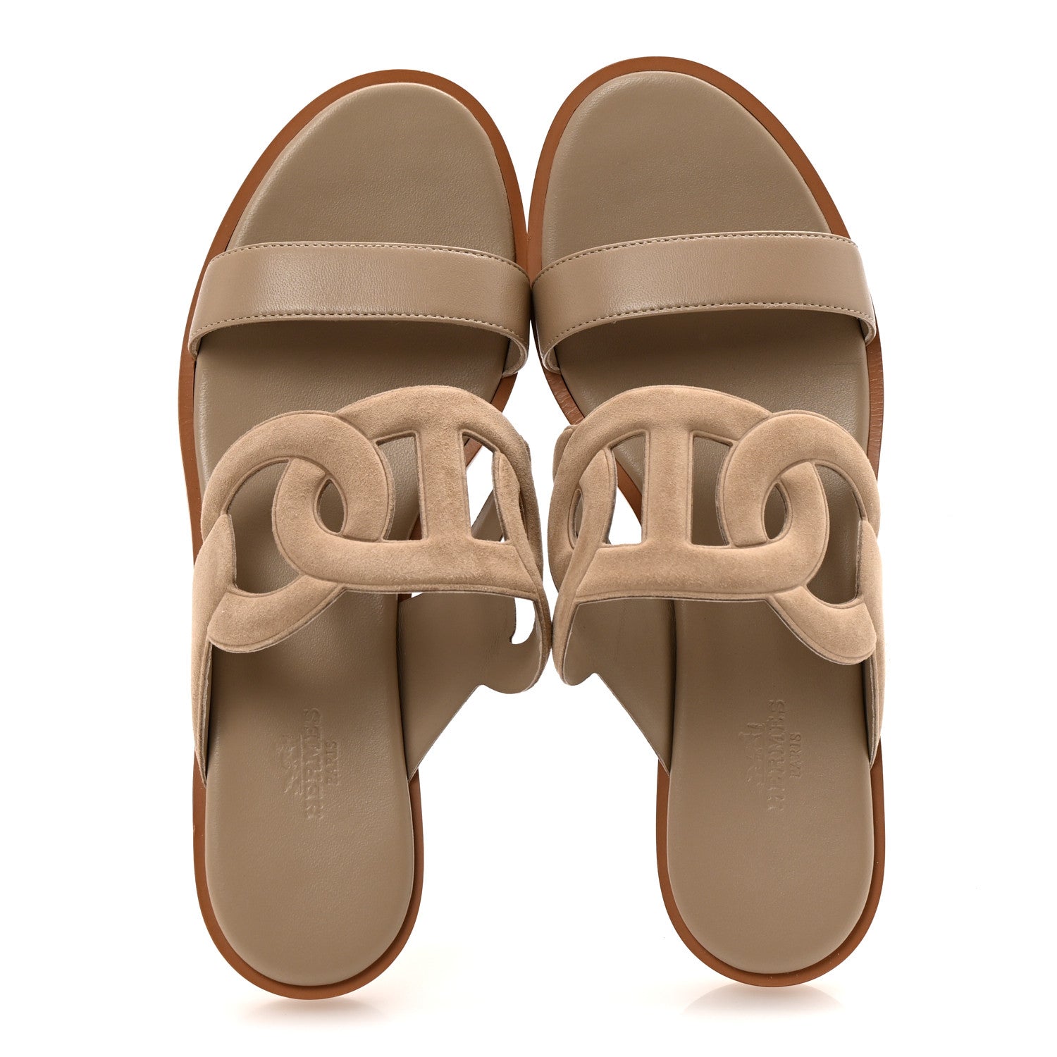 Hermes Suede Goatskin Nappa Lagune Sandals 38.5 Beige Sable 2 of 9