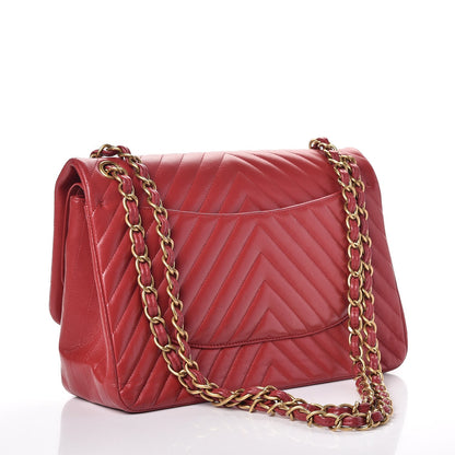Chanel Lambskin Chevron Quilted Jumbo Double Flap Dark Red 4 of 15