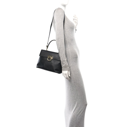 Salvatore Ferragamo Hammered Calfskin Gancini Top Handle Bag Black 2 of 10