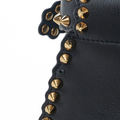 Fendi Vitello Seta Shiny Nappa Scalloped Studded Medium Peekaboo Iconic Satchel Black 14 of 15