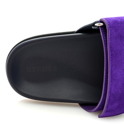 Hermes Suede Goatskin Womens Chypre Sandals 39.5 Marine Violet Majorette 6 of 8