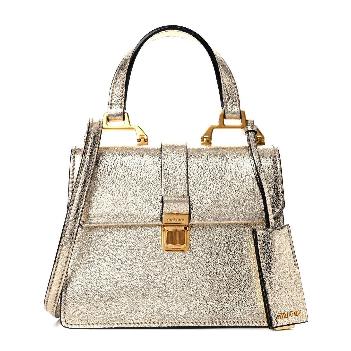 Metallic Goatskin Madras Top Handle Bag Gold
