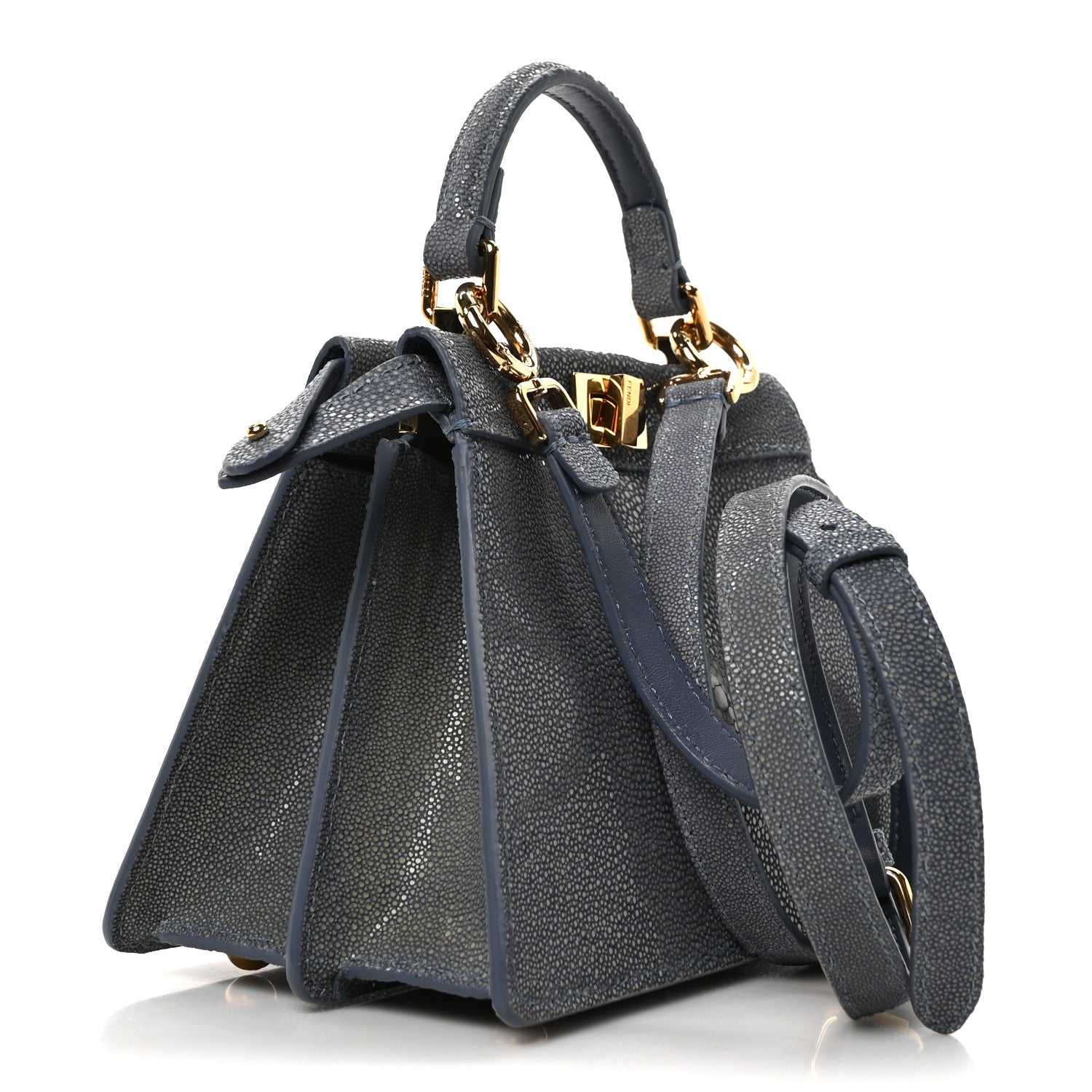 Fendi Stingray Shiny Nappa Petite Peekaboo I SEE U Satchel Mirto 3 of 10