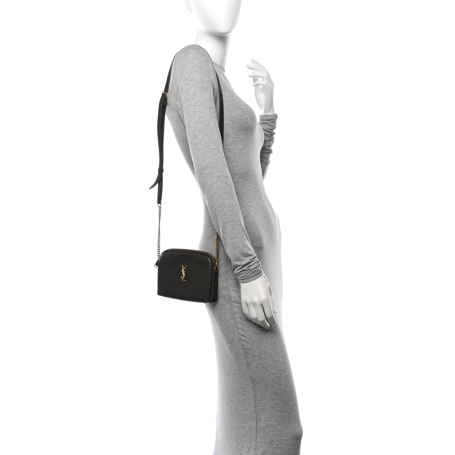Saint Laurent Lambskin Quilted Gaby Zipped Pouch Light Musk 2 of 11