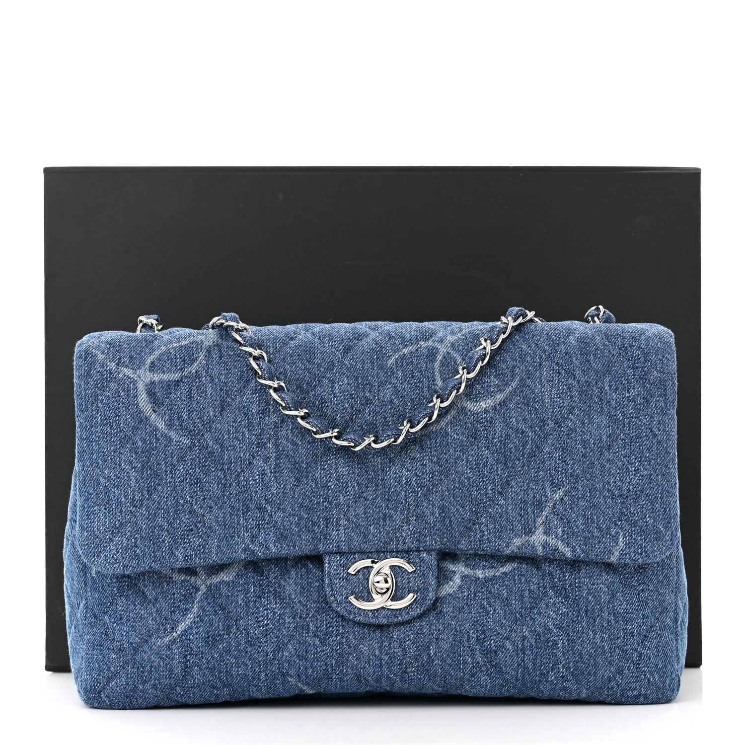 Chanel Denim Quilted CC Print Jumbo Single Flap Blue 11 of 11