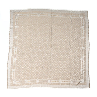 Louis Vuitton Silk Wool Monogram Studdy Denim Shawl Beige 1 of 4