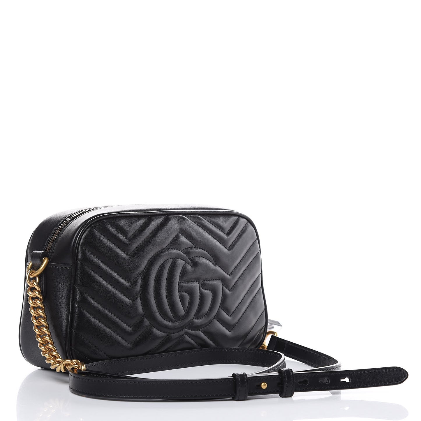 Calfskin Matelasse Small GG Marmont Chain Shoulder Bag Black
