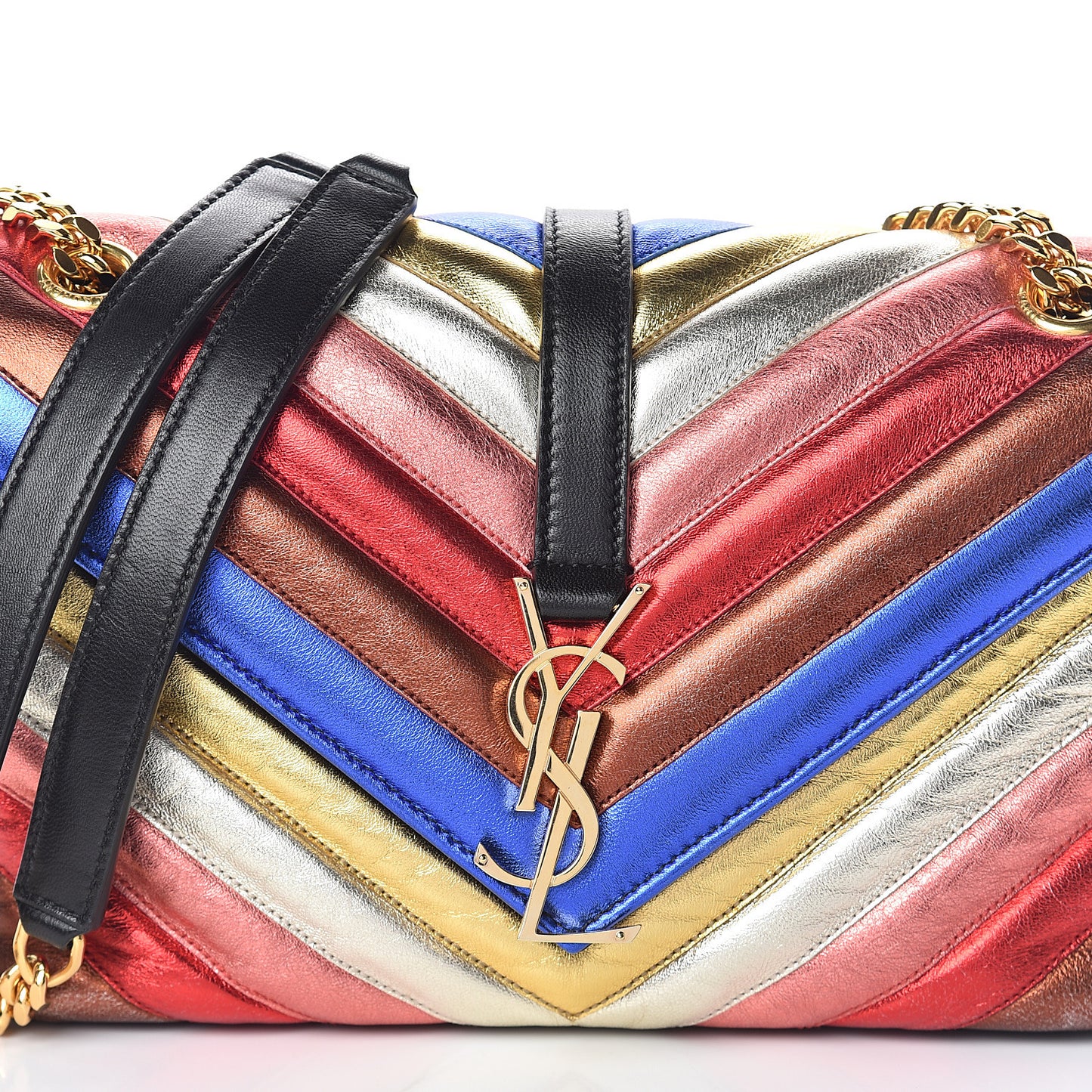 Metallic Calfskin Matelasse Chevron Monogram Medium College Satchel Multicolor