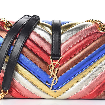 Saint Laurent Metallic Calfskin Matelasse Chevron Monogram Medium College Satchel Multicolor 6 of 8