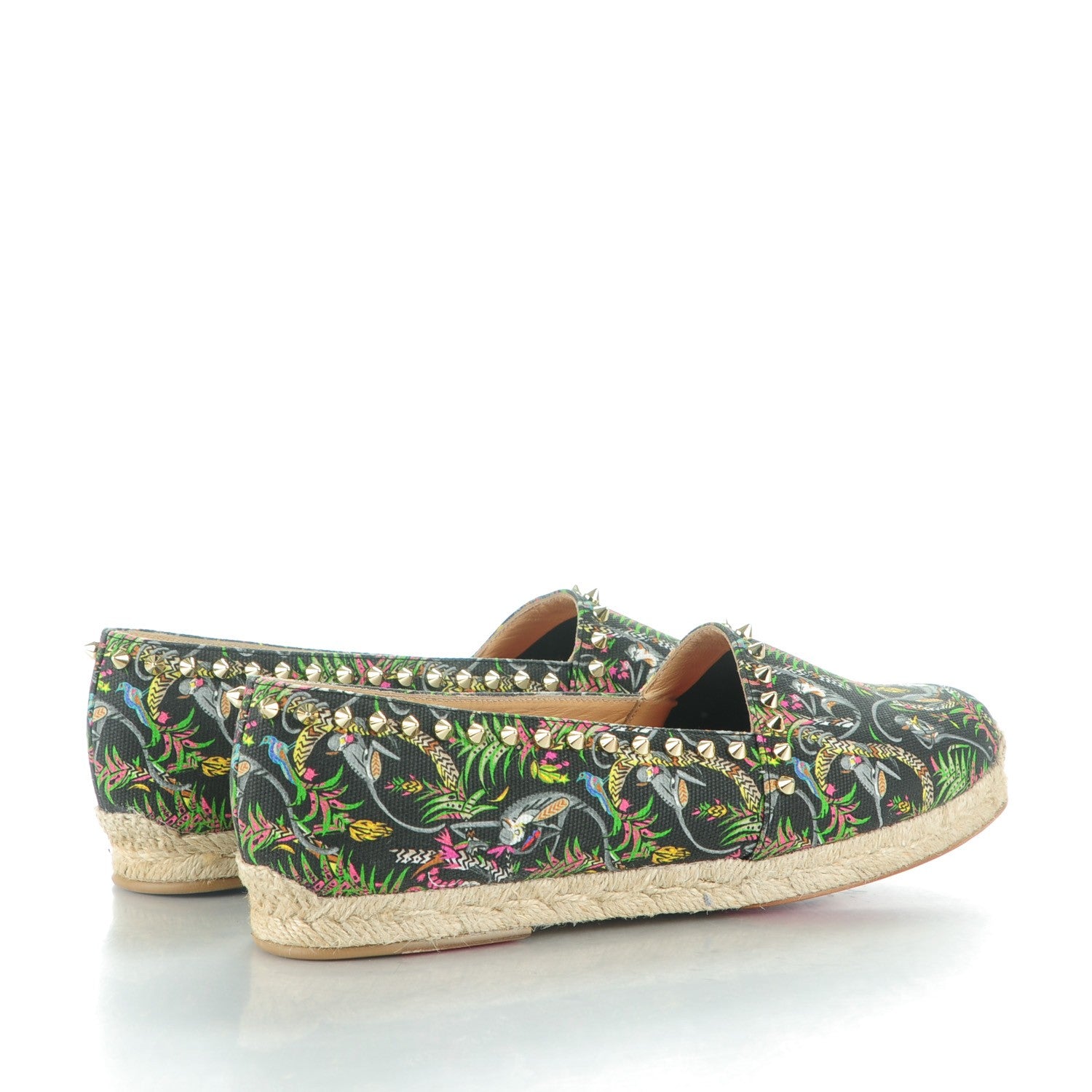 Christian Louboutin CHRISTIAN LOUBOUTIN Canvas Loubi Jungle Print Ares Spikes Flat Espadrille 41 Black 4 of 7