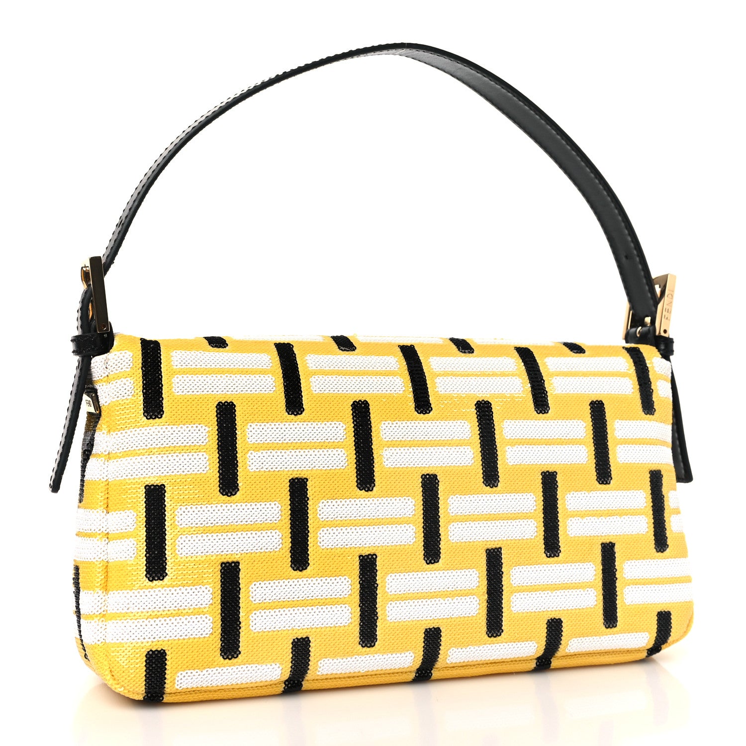 Fendi Satin Sequin Baguette Black Yellow White 4 of 11