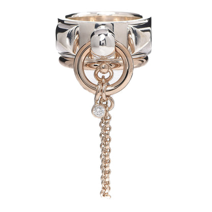 Hermes Sterling Silver 18K Rose Gold Diamond MM Collier De Chien Double Ring 50 5.25 1 of 8