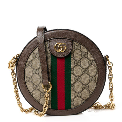 Gucci GG Supreme Monogram Web Mini Ophidia Round Shoulder Bag Brown 1 of 11