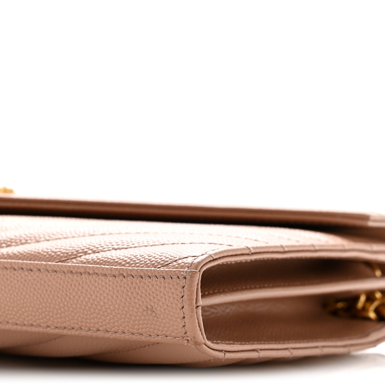 Saint Laurent Grain De Poudre Matelasse Chevron Monogram Chain Wallet Vintage Peach 10 of 11