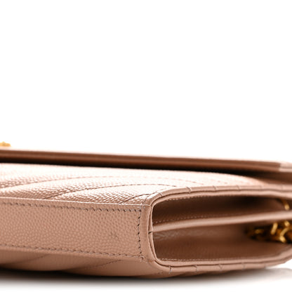 Saint Laurent Grain De Poudre Matelasse Chevron Monogram Chain Wallet Vintage Peach 10 of 11