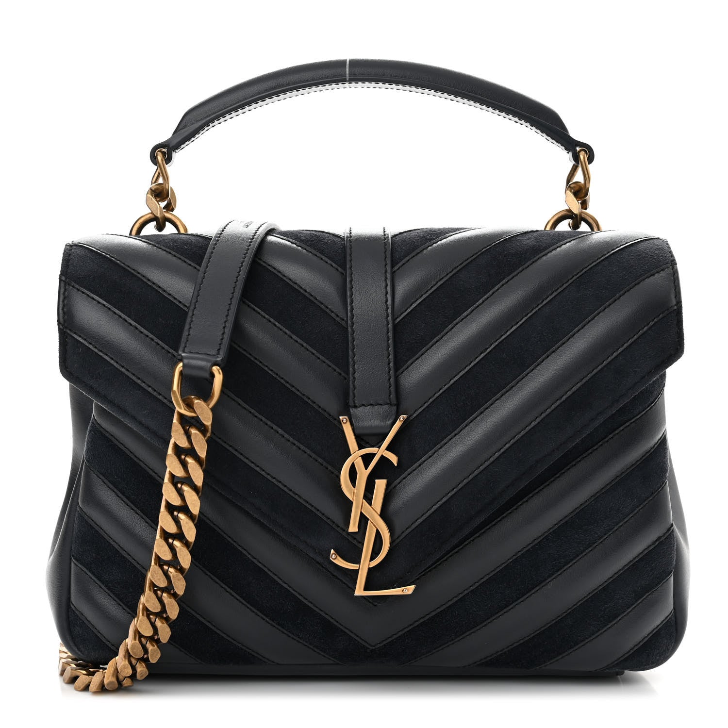Saint Laurent Calfskin Suede Matelasse Chevron Monogram Medium College Bag Marine 1 of 11