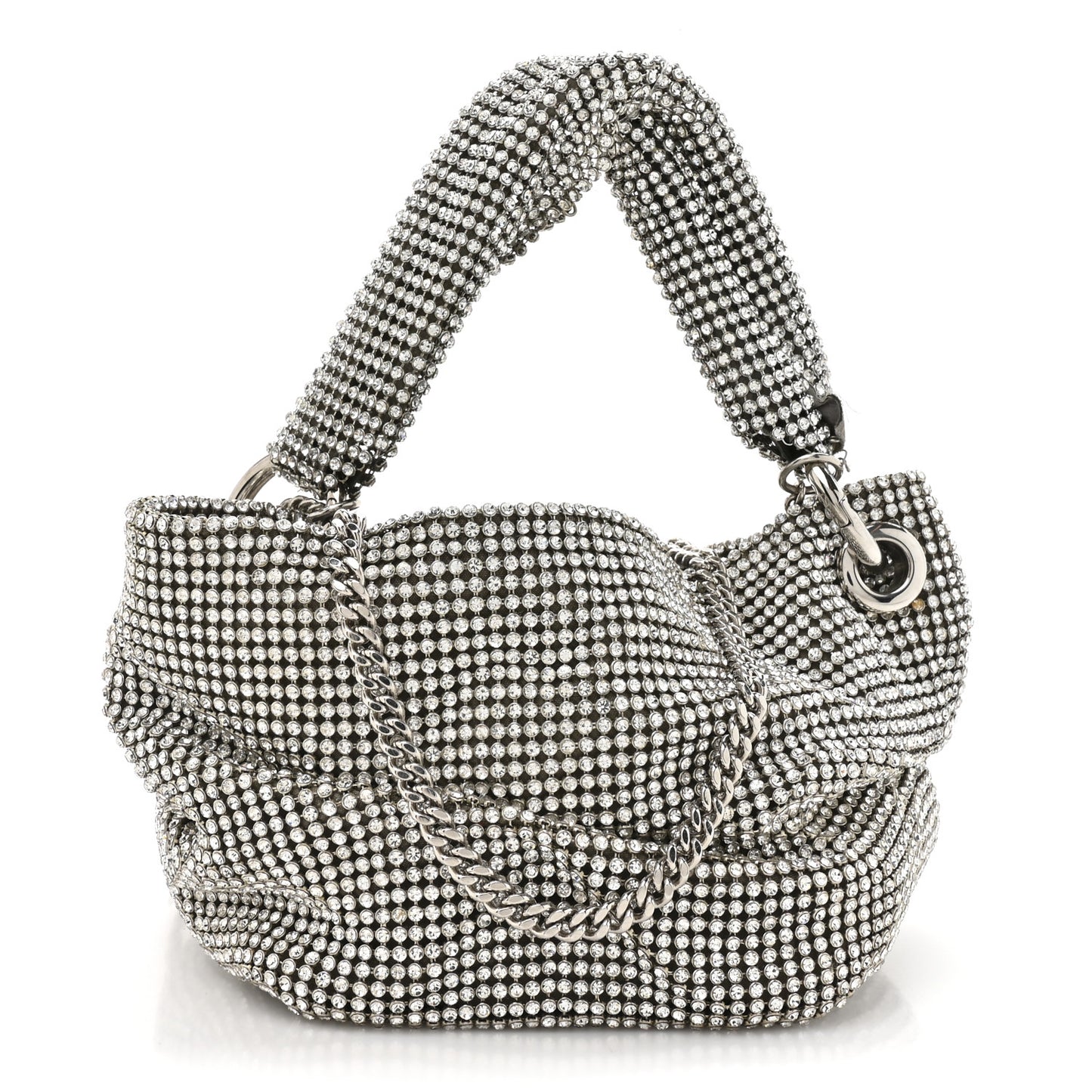 Satin Crystal Embellished Bonny Shoulder Bag Silver