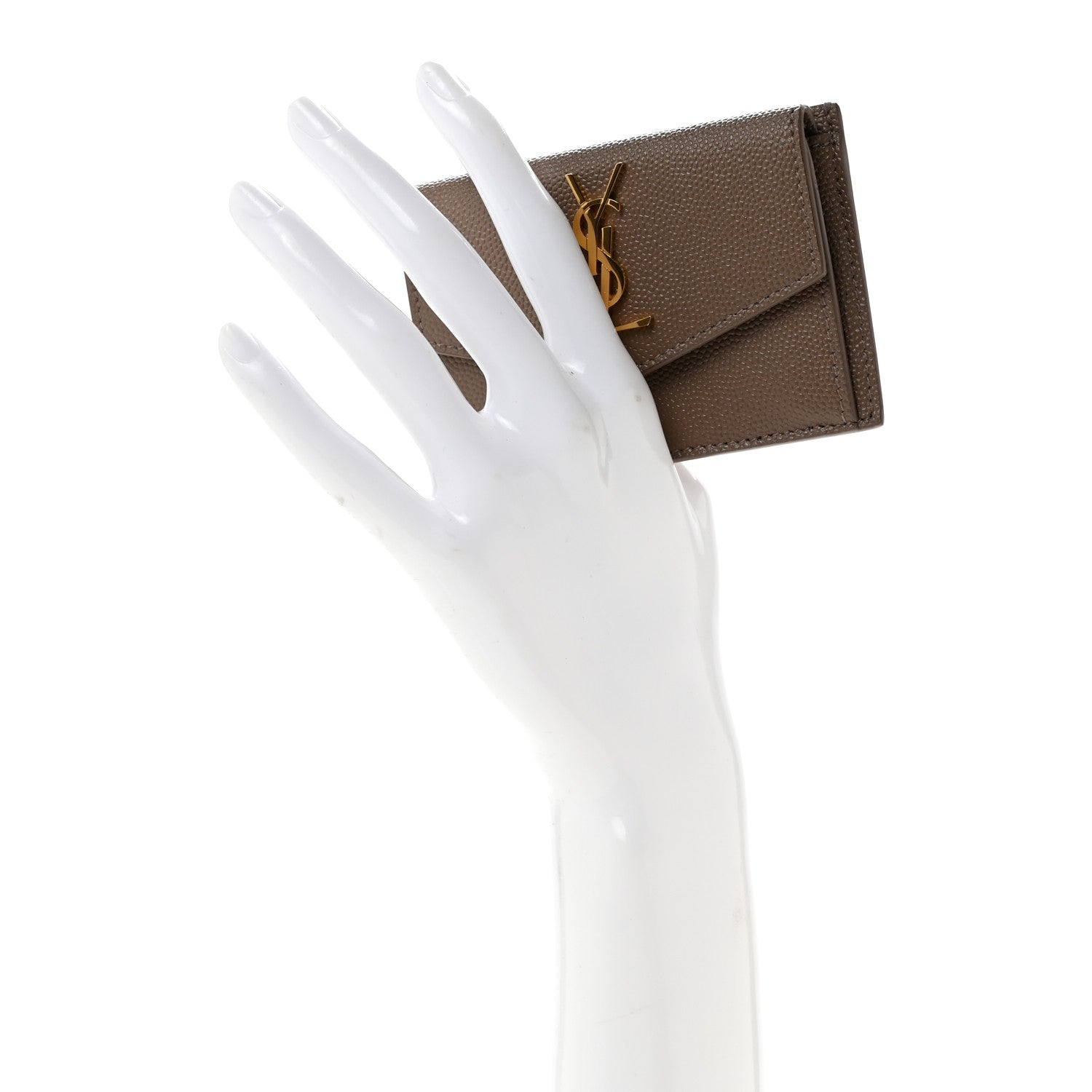 Saint Laurent Grain De Poudre Uptown Monogram Card Case Dark Beige 2 of 9