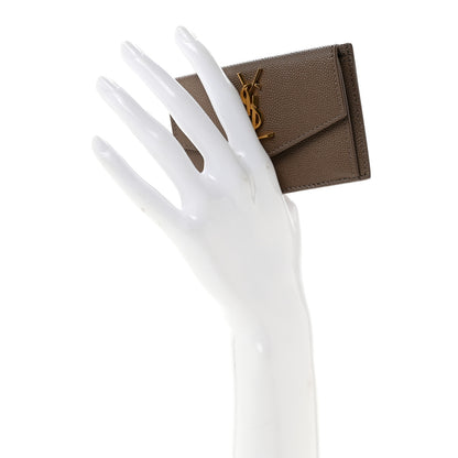 Saint Laurent Grain De Poudre Uptown Monogram Card Case Dark Beige 2 of 9