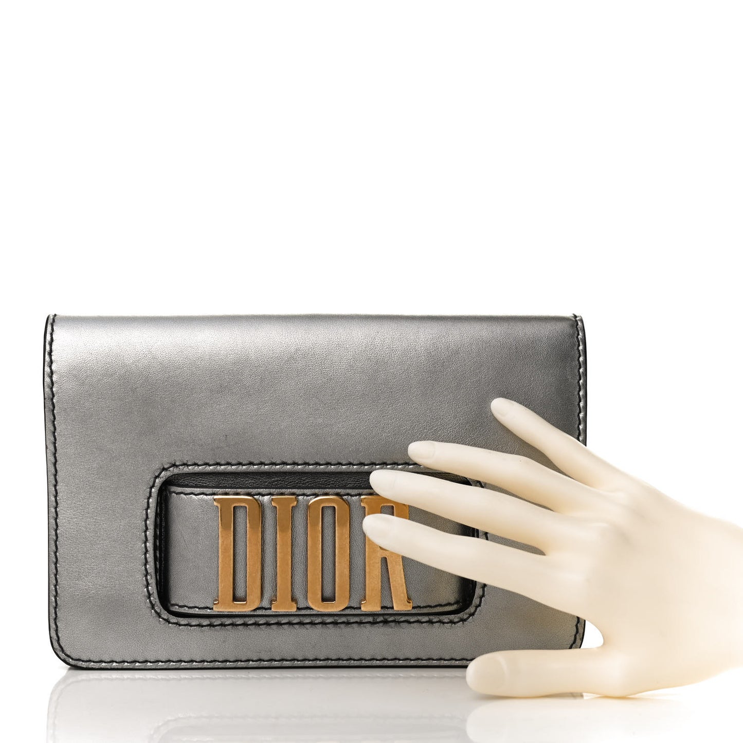 Metallic Smooth Calfskin Dio(r)evolution Flap Clutch Silver