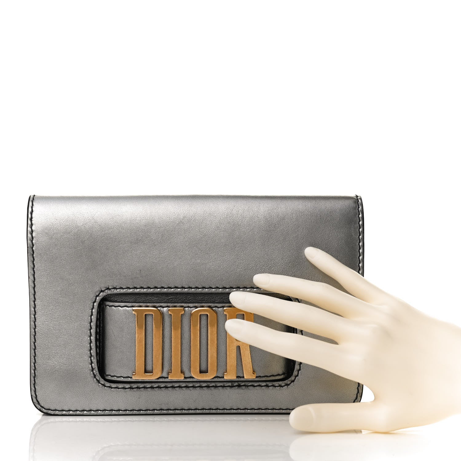 Christian Dior Metallic Smooth Calfskin Dio(r)evolution Flap Clutch Silver 2 of 10