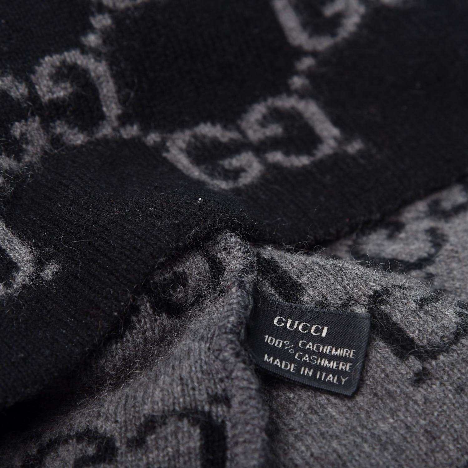 Gucci Cashmere GG Monogram Beanie Hat Black 3 of 3