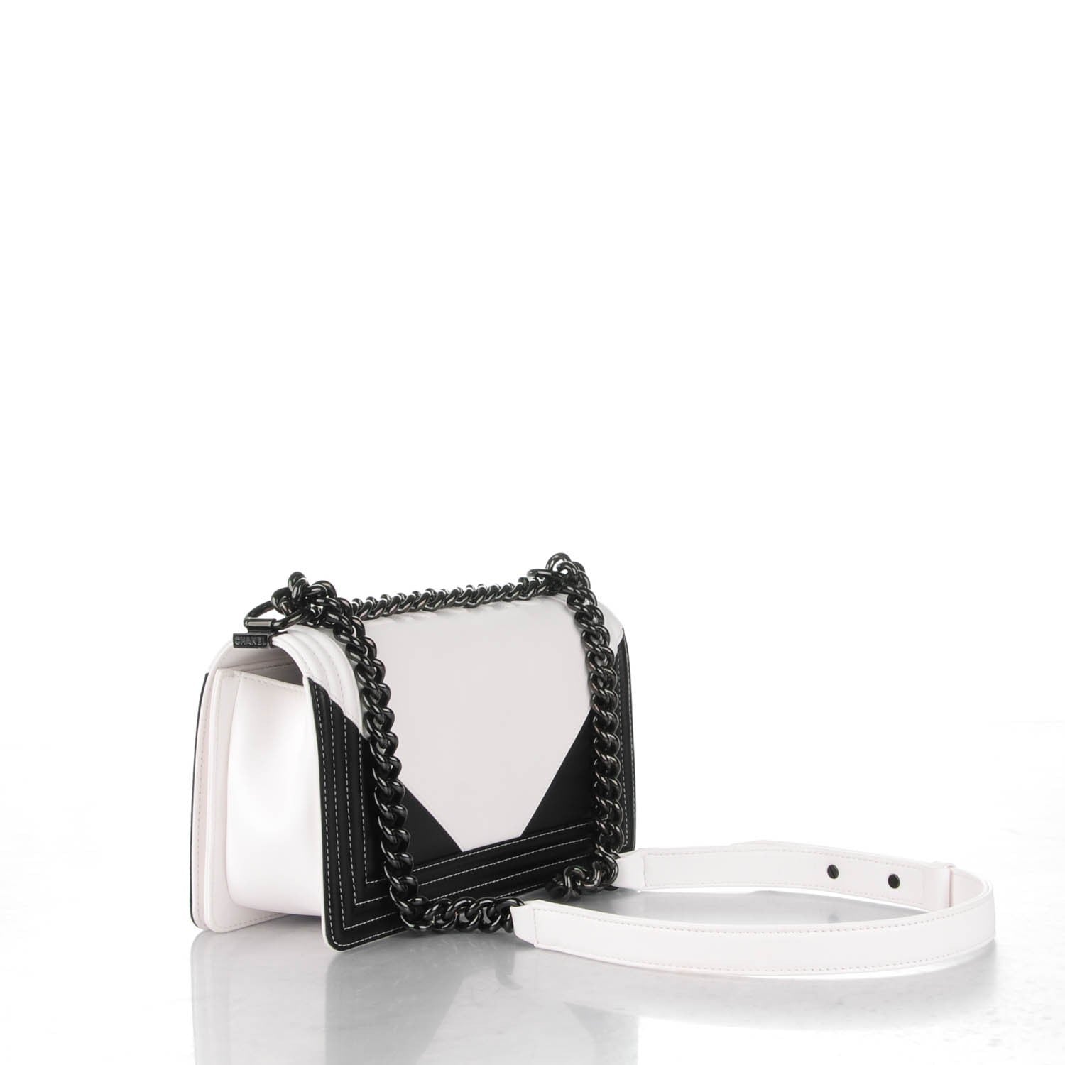 Chanel Calfskin Medium Bi-Color Boy Flap Black White 3 of 9