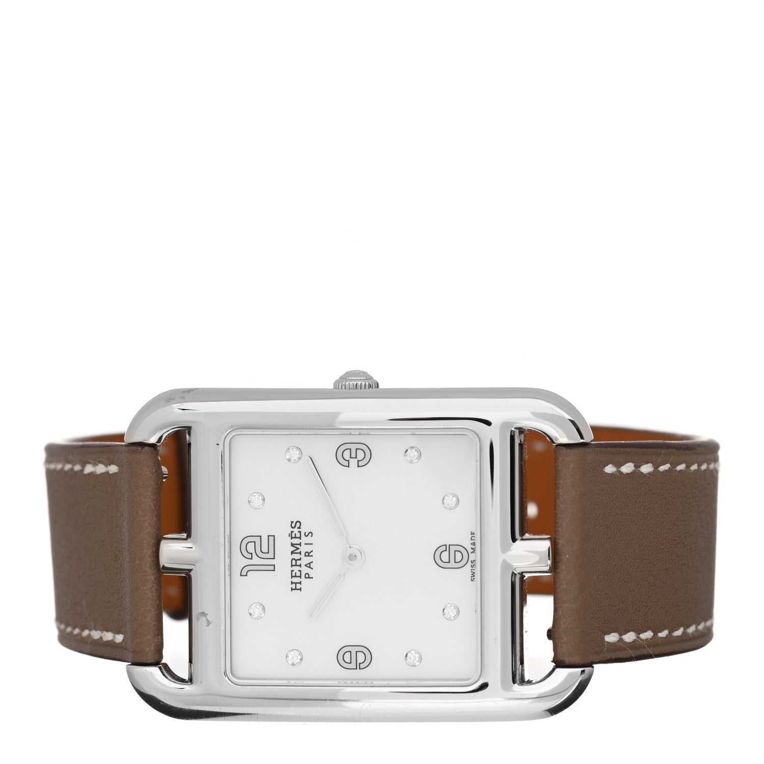 Hermes Stainless Steel Swift Diamond Mother of Pearl 29mm Cape Cod Quartz Watch Etoupe 2 of 5