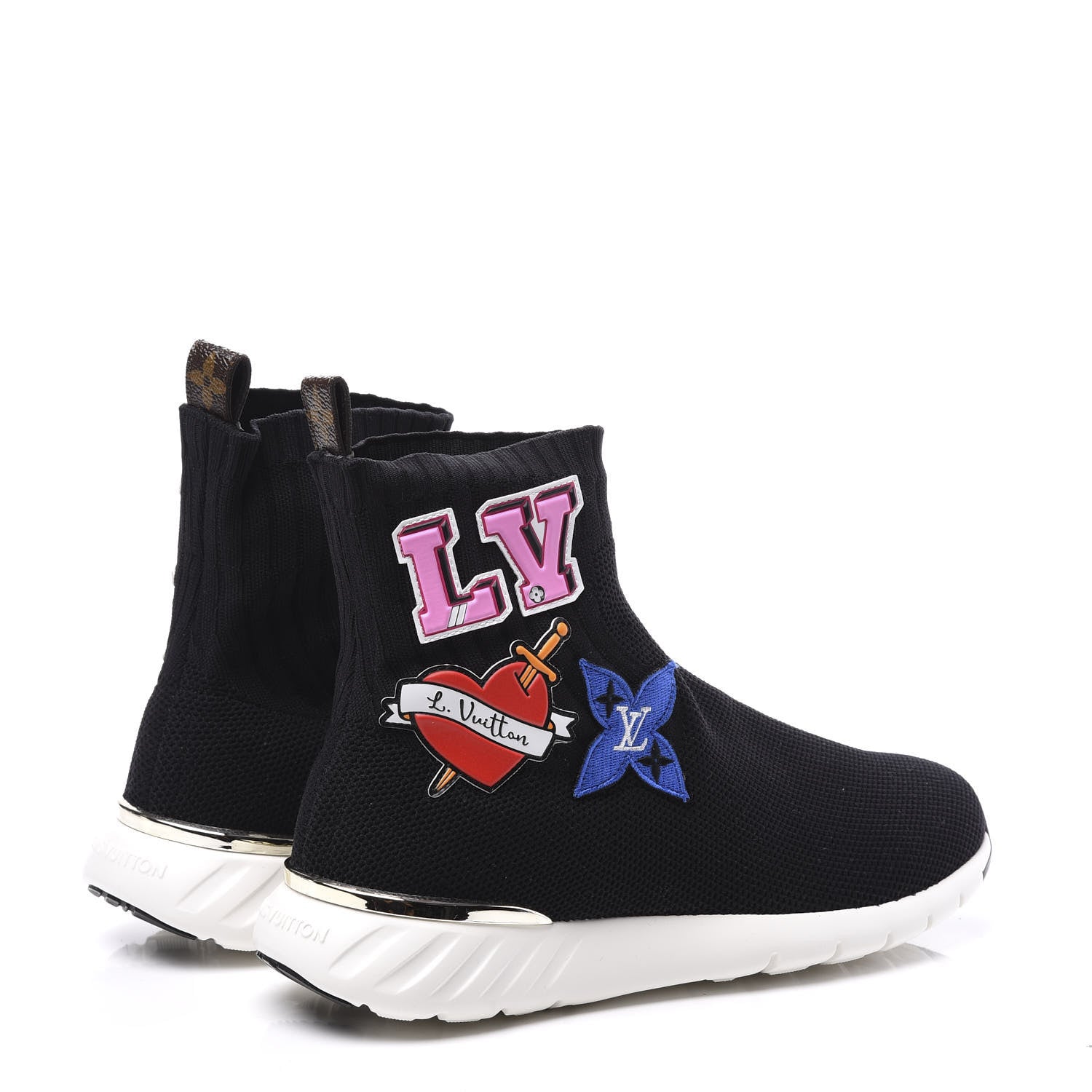 Louis Vuitton Stretch Fabric LV Black Heart Sock Sneaker 37 Black 4 of 10