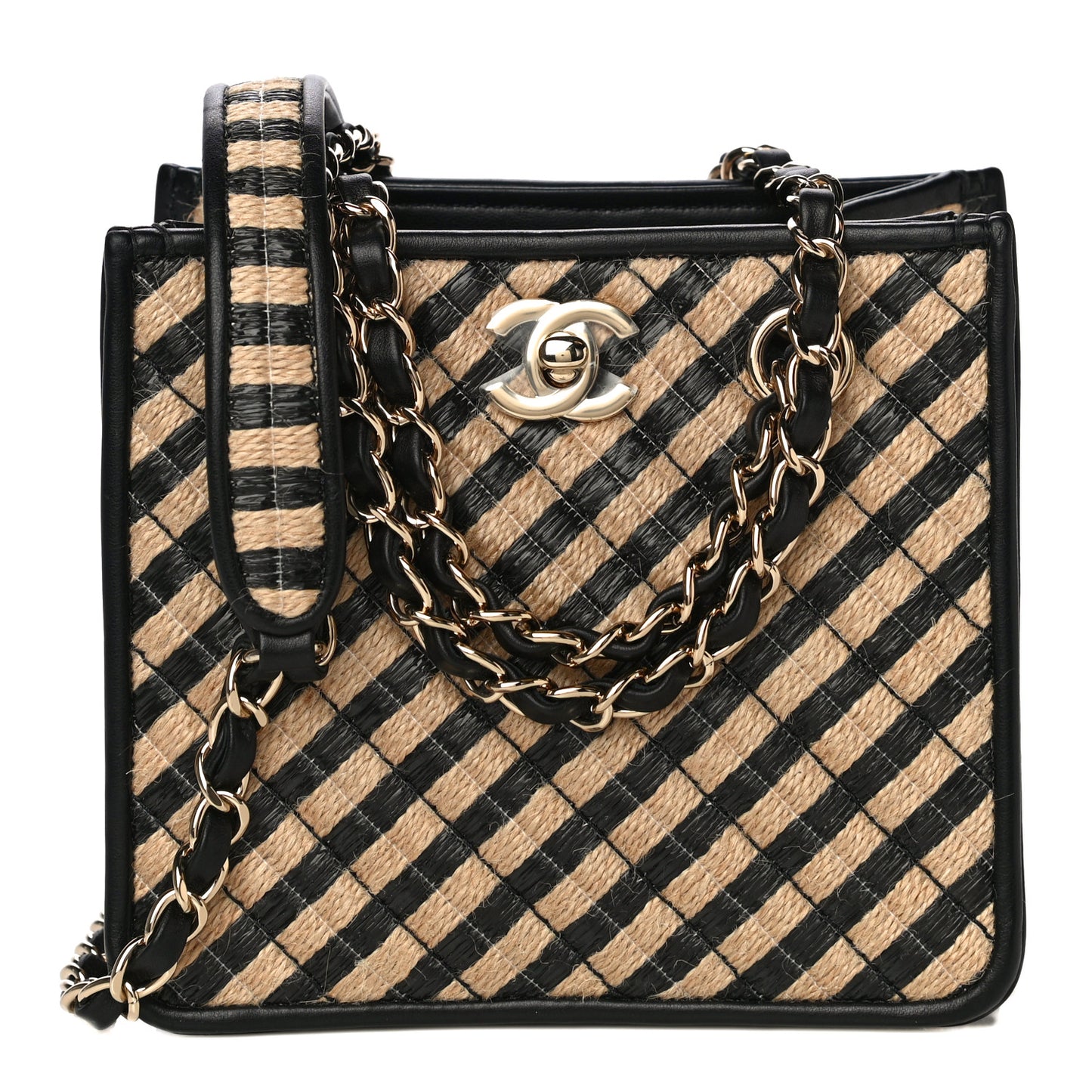 Raffia Jute Striped Urban Jungle Bucket Bag Black Beige