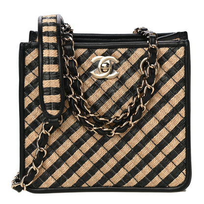 Chanel Raffia Jute Striped Urban Jungle Bucket Bag Black Beige 1 of 14