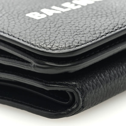 Balenciaga Grained Calfskin Logo Mini Cash Wallet On Chain Black White 8 of 9