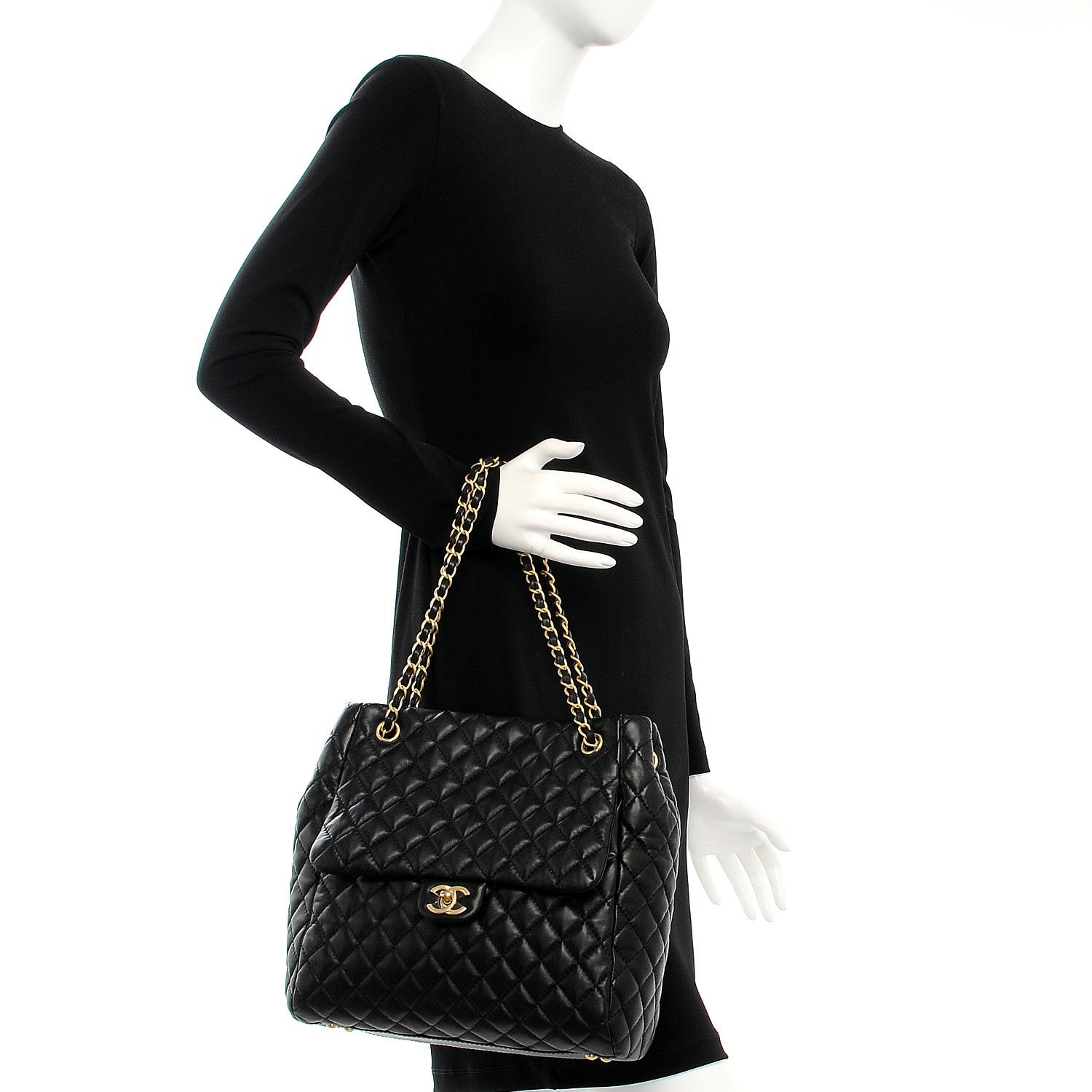 Chanel Lambskin Large Quilted Shopping Tote Black 2 of 7