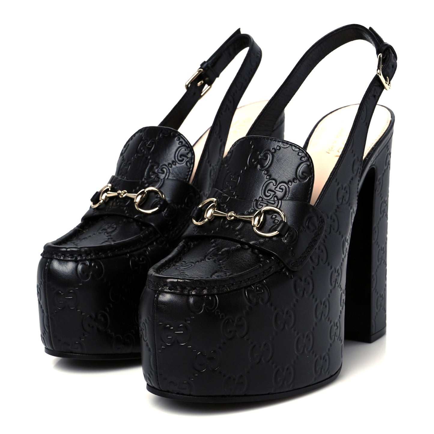 Guccissima Horsebit Platform 70/160mm Slingback Mules 39 Black