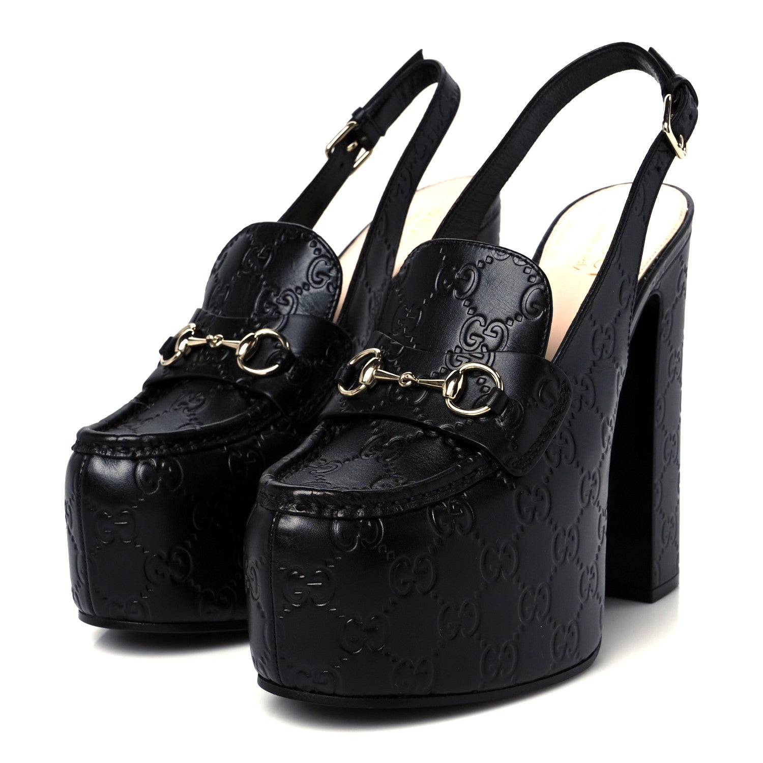 Gucci Guccissima Horsebit Platform 70/160mm Slingback Mules 39 Black 4 of 10