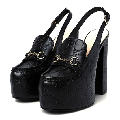Gucci Guccissima Horsebit Platform 70/160mm Slingback Mules 39 Black 4 of 10