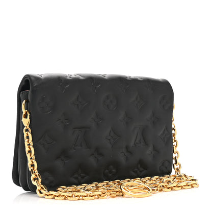 Louis Vuitton Lambskin Embossed Monogram Pochette Coussin Black 3 of 9