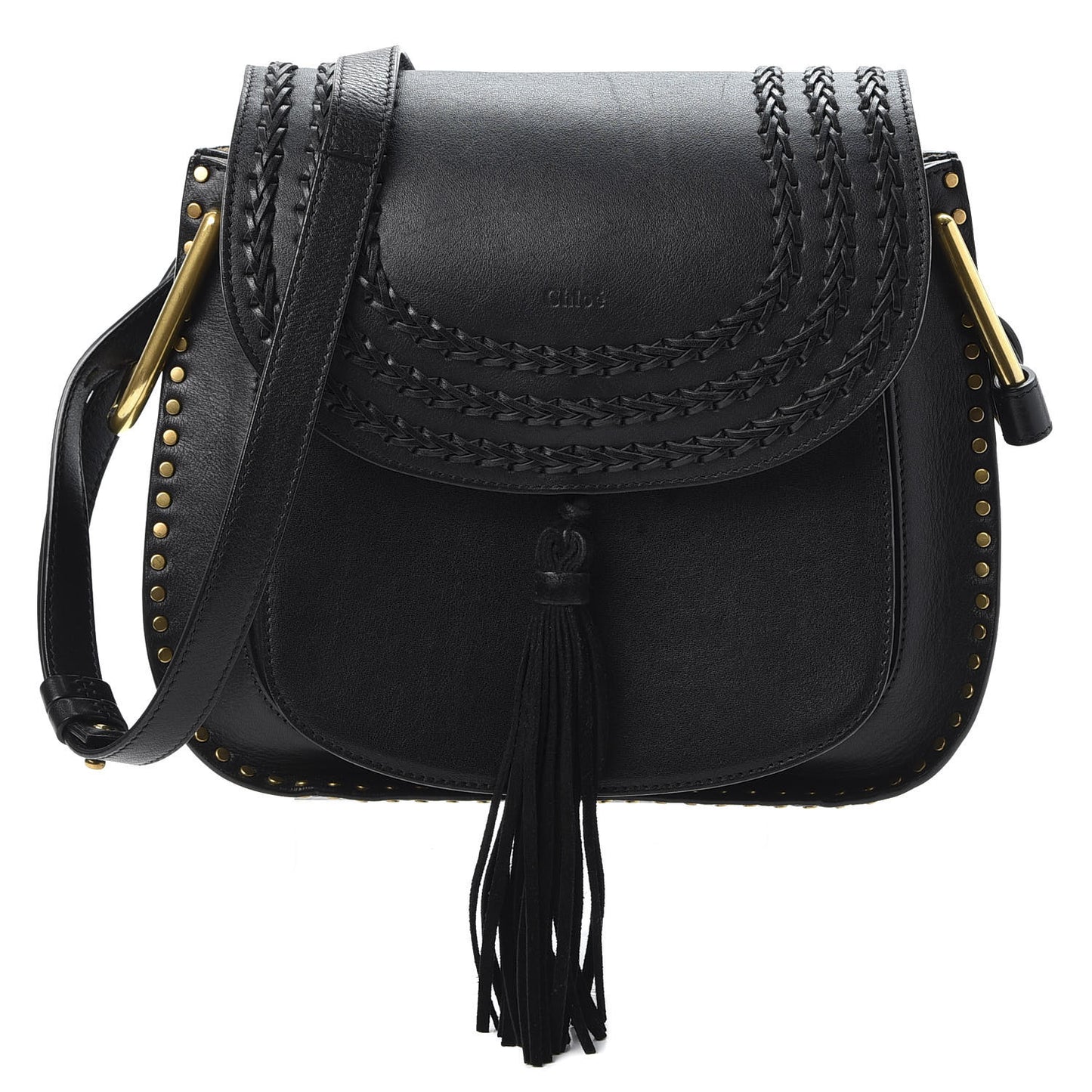 Calfskin Braided Medium Hudson Shoulder Bag Black