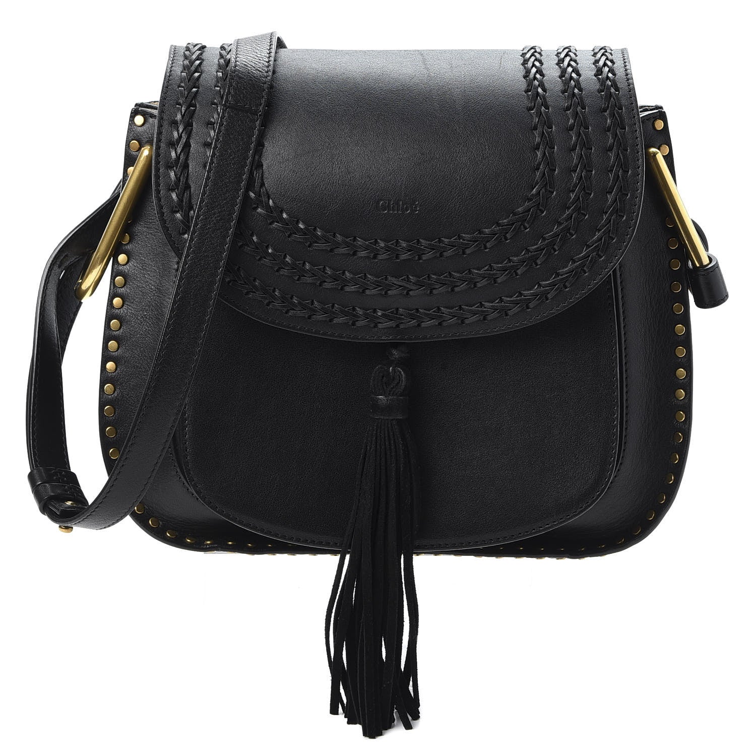 Chloe Calfskin Braided Medium Hudson Shoulder Bag Black 1 of 11