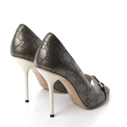 Gucci Guccissima Horsebit Peep Toe Heels 38 Dark Grey 4 of 10