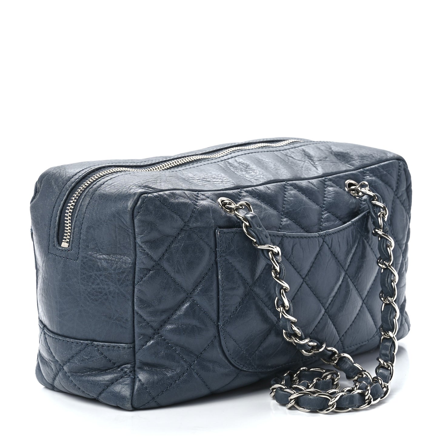 Aged Calfskin Quilted Cotton Club Bowler Blue