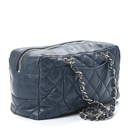 Chanel Aged Calfskin Quilted Cotton Club Bowler Blue 3 of 11
