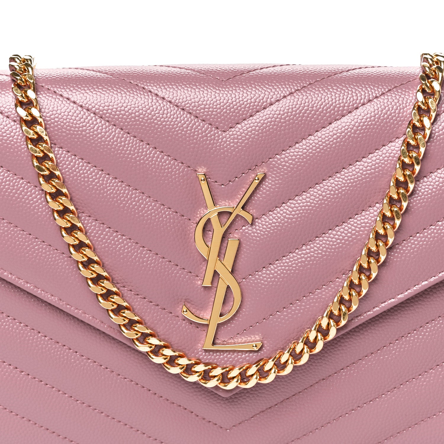 Saint Laurent Grain De Poudre Matelasse Chevron Monogram Chain Wallet Fuxia Couture 8 of 11