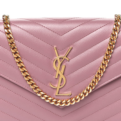 Saint Laurent Grain De Poudre Matelasse Chevron Monogram Chain Wallet Fuxia Couture 8 of 11