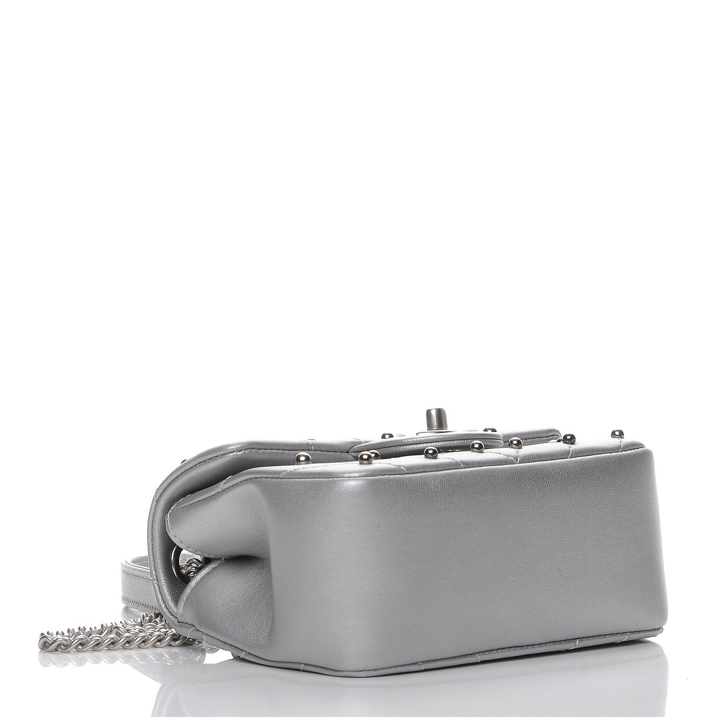 Metallic Lambskin Chevron Quilted Studded Mini Flap Silver